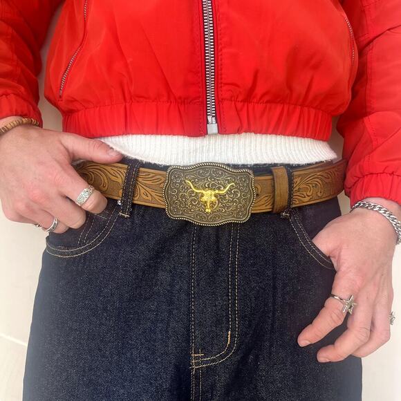 vintage style brown american western design belt - Picture 8 of 8